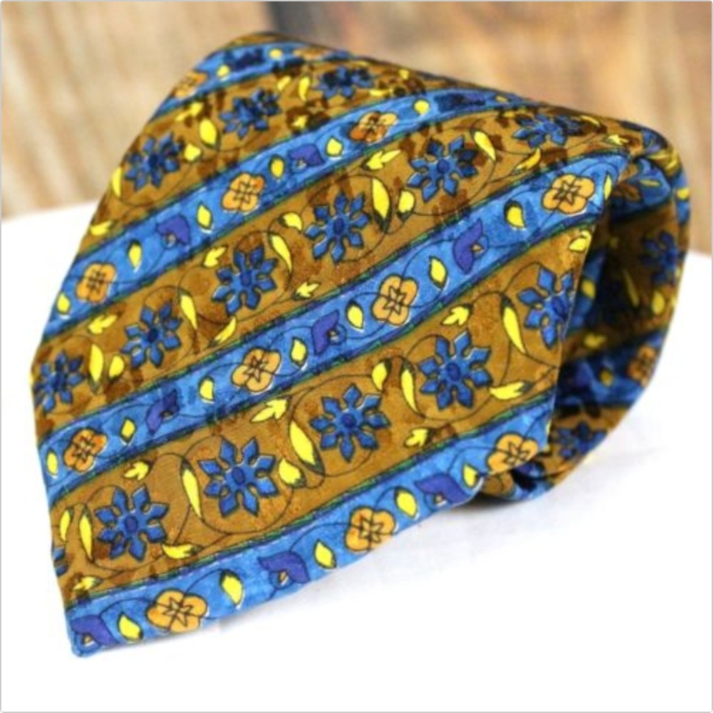 BRIONI Men's 100% Silk Neck Tie Gold Blue